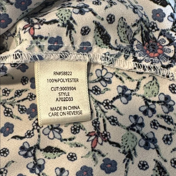 Max Studio White Smocked Peasant Blouse with Blue and Green Floral Print - Picture 3 of 4